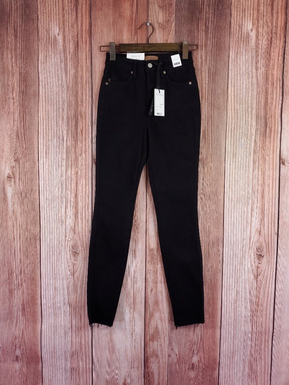 NWT Judy Blue Womens 0/24 High Waist Tummy Control Skinny Jeans Black Raw Hem